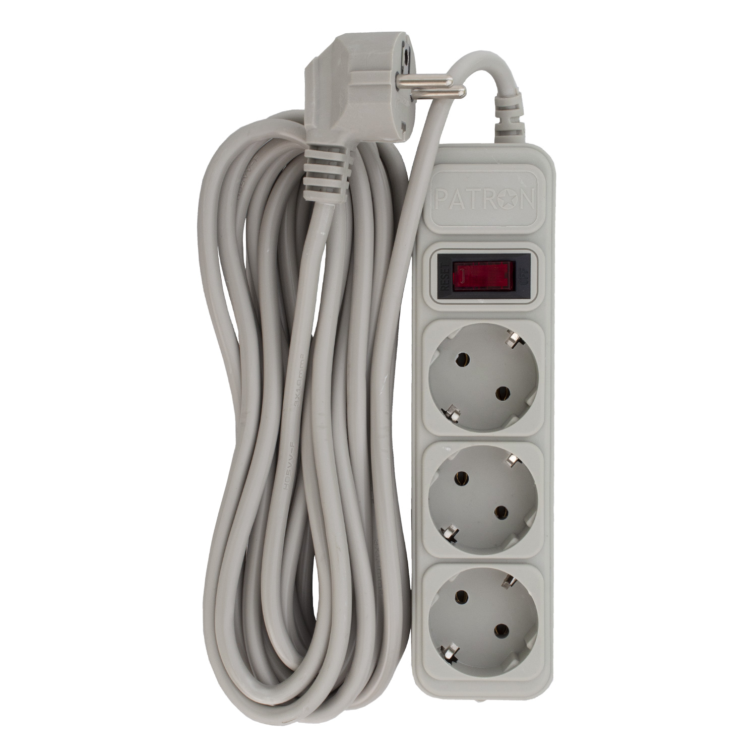 Фільтр мережевий 3 розетки, 5 м, 10 А, 250 В, 3*1мм2, сірий Patron (SP-1035-GR)